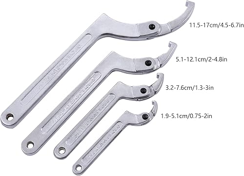 Miniatura 4 de Juego de 4 llaves de gancho de clavija C ajustables, llave C ajustable, llave C, cromo vanadio para apretar tuercas de bloqueo y rodamientos