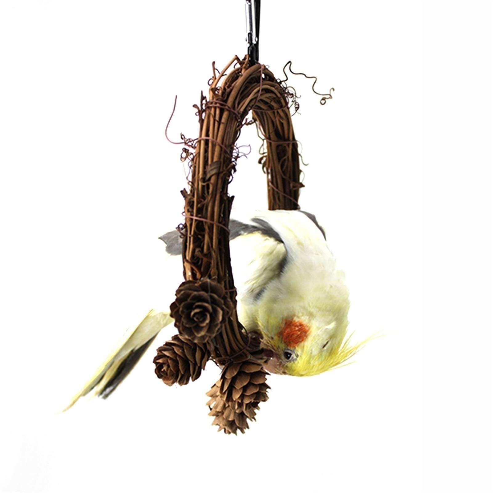 Nido per Uccelli in Rattan Intrecciato a Mano, Un Luogo di Gioco per pappagalli e canarini, può Essere Appeso 15x18 cm