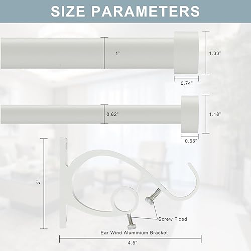 Miniatura 5 de Barras de cortina opacas dobles de 72 a 144 pulgadas (6-12 pies), 1 pulgada delantera y 58 pulgadas trasera ajustable, barra de cortina de doble