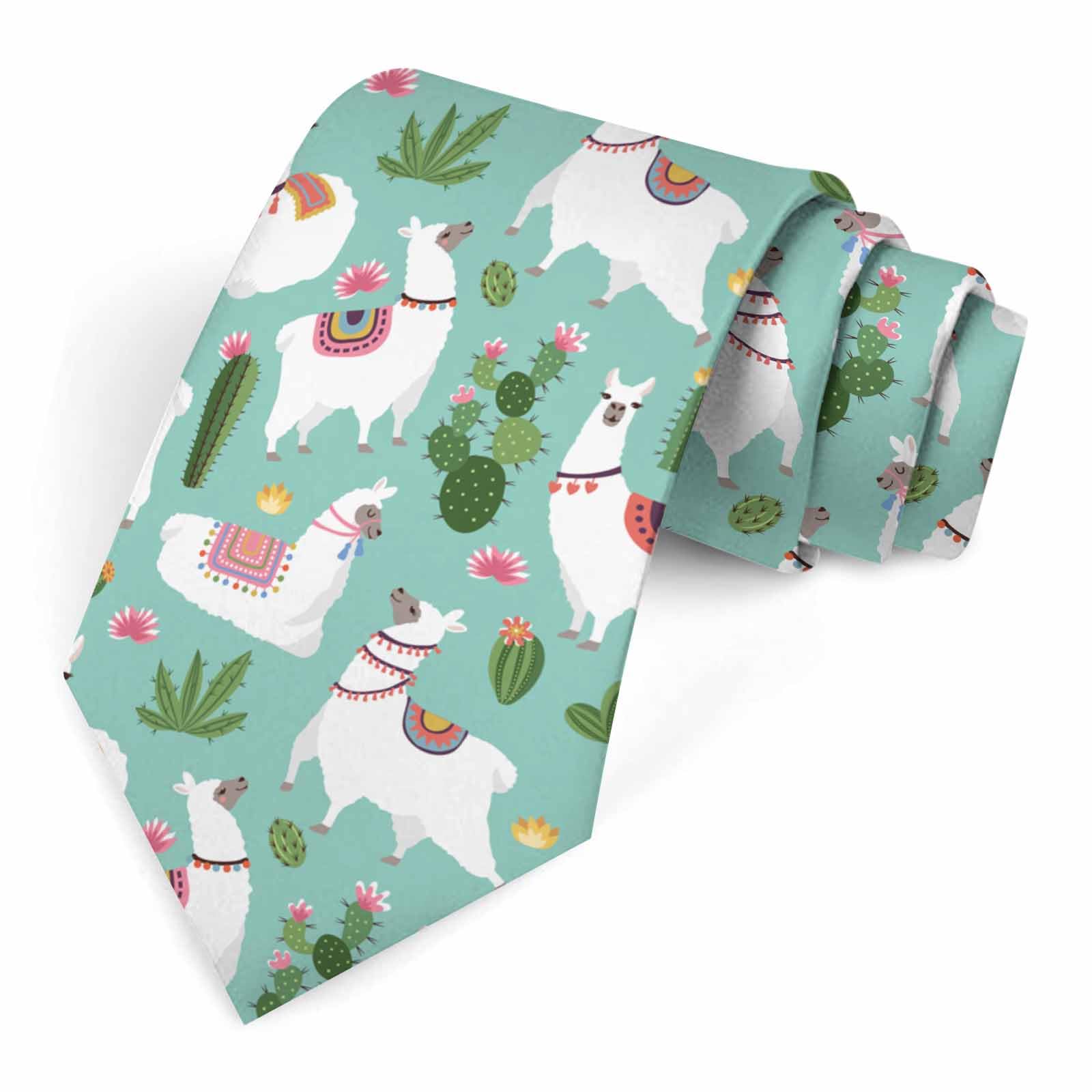 Muntayson Unisex Llama Cactus Men's Tie Men's Necktie Tie For Men Wedding Holiday Party
