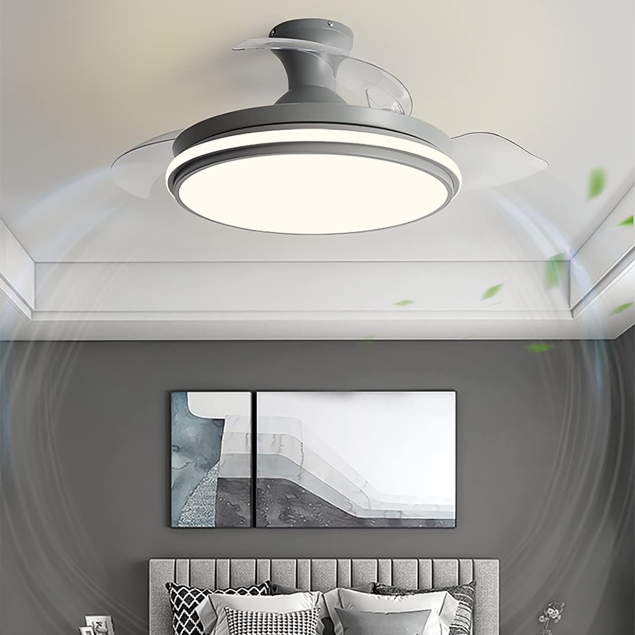 Ventilateur de plafond réversible 6 vitesses avec éclairage LED au design moderne 47cm