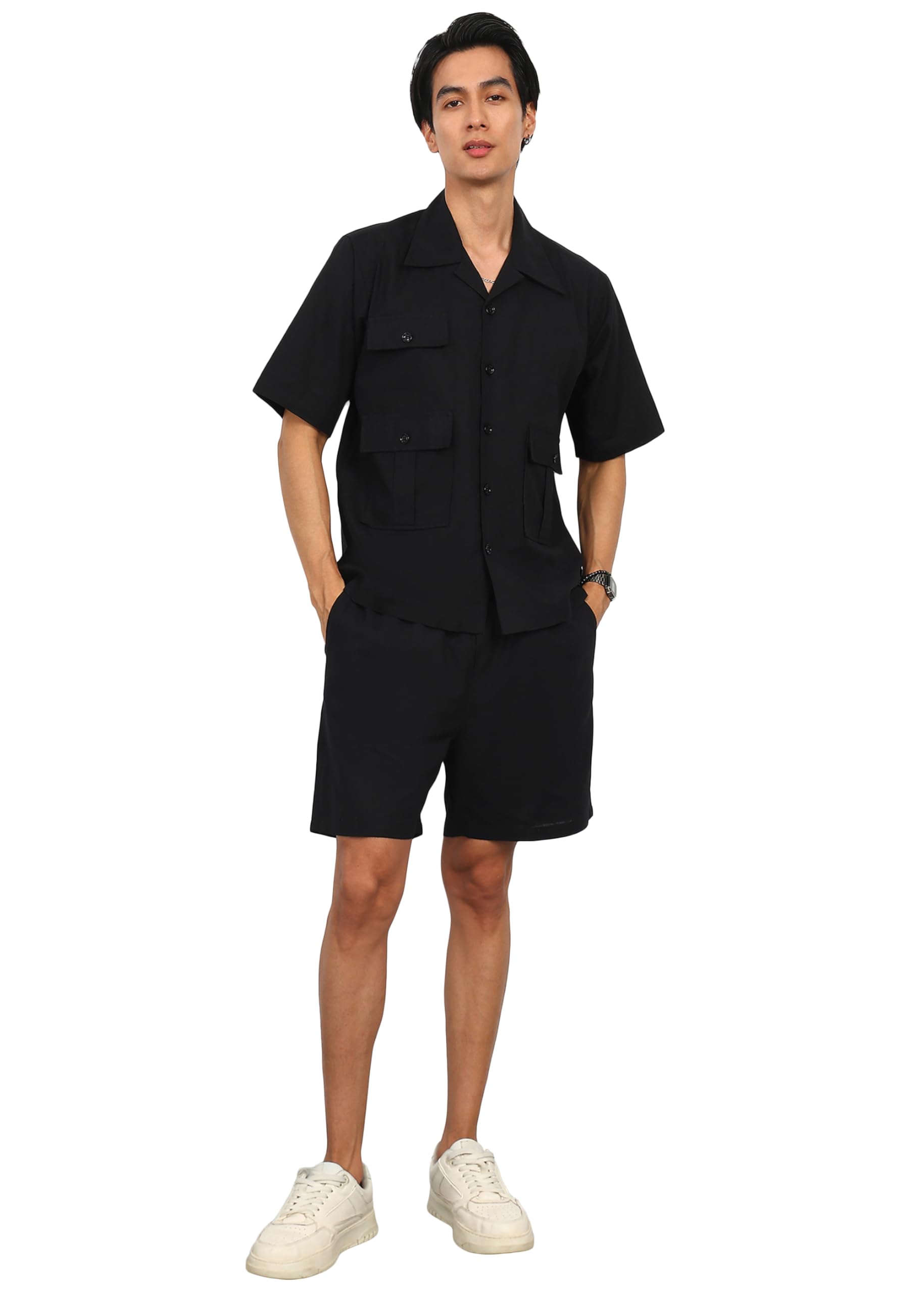 fabmade Men’s Stylish Cotton Coord Set | Matching Shirt & Shorts Two Piece Outfit | Comfortable Summer Casual Outfit for Daily Use Travel Vacation-picture-38