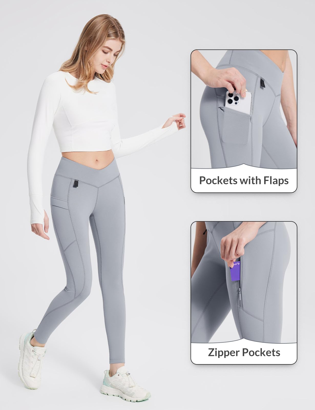 BALEAF Leggings Termici da Donna con Tasche Jeggings Pantaloni da Trekking Pantaloni Termici Invernali Leggings da Trekking Vita Alta Leggings idrorepellenti