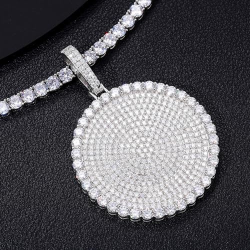 925 Sterling Silver Iced Out Moissanite Pendant For Men 18k Gold Plated Hip Hop Round Tag Pendant Necklace Bling Diamond Necklaces With 18/20/ 24/30 Inches Tennis Chain Birthday Gift2