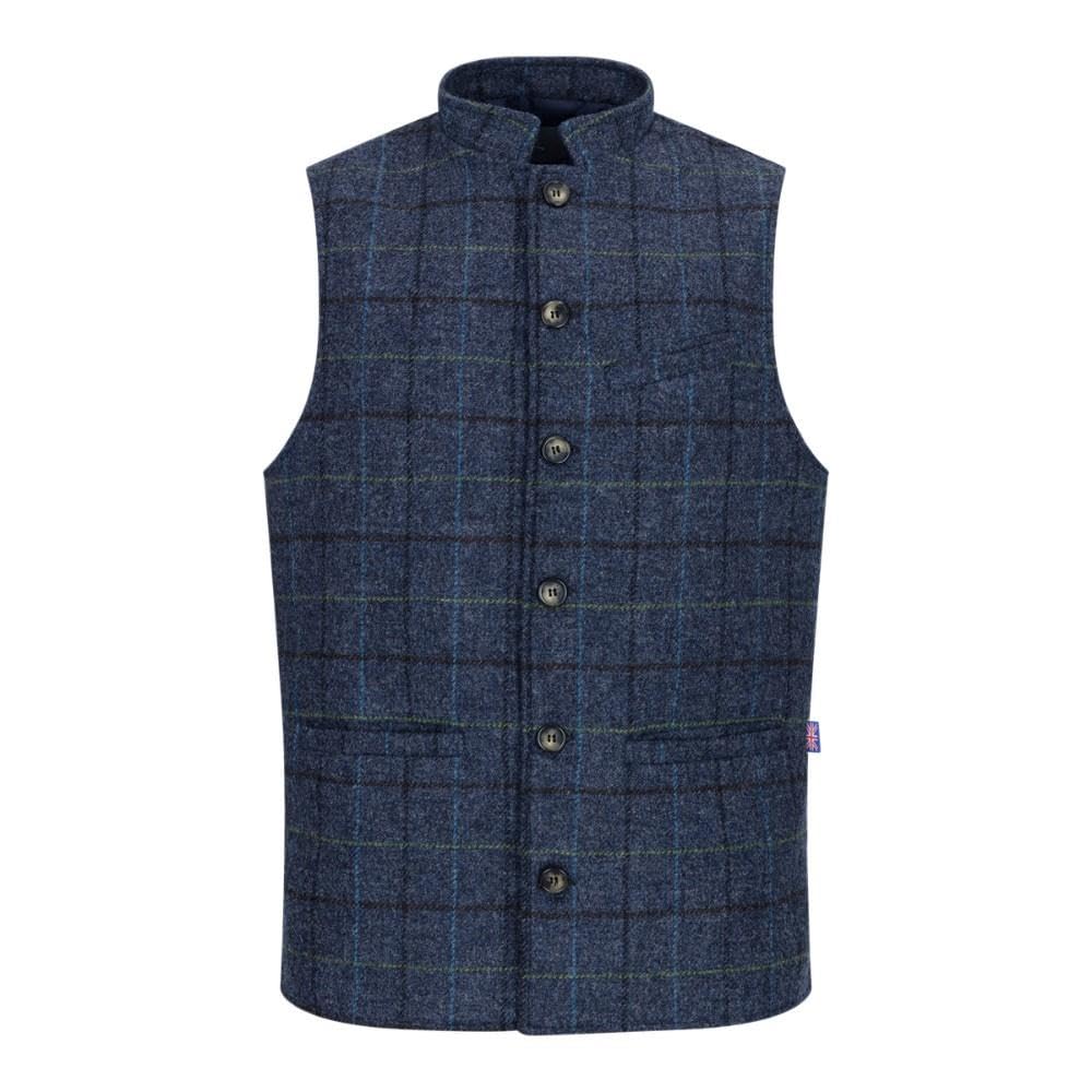 WALKER AND HAWKES - Men's Abraham Moon Tweed Nehru Waistcoat - Royal Navy - Small
