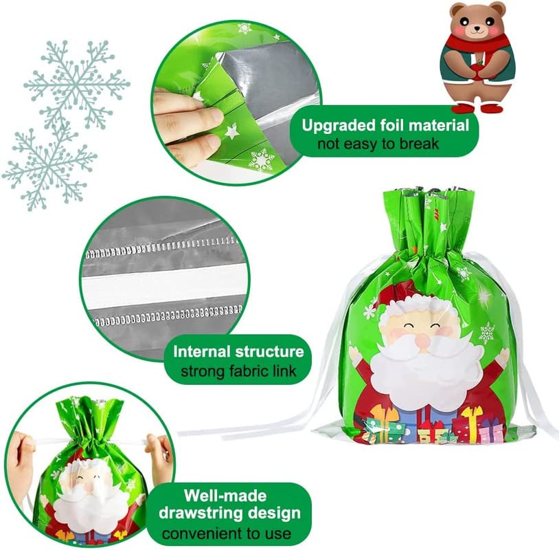 Sac Cadeau Noel, Lot de 30 Sacs Cadeaux de Noël Toutes Tailles, Grands Sachet Noel avec Cordons de Serrage, pour la Fête de Noël, Emballage de Cadeaux et Décorations de Vacances. - Image 4