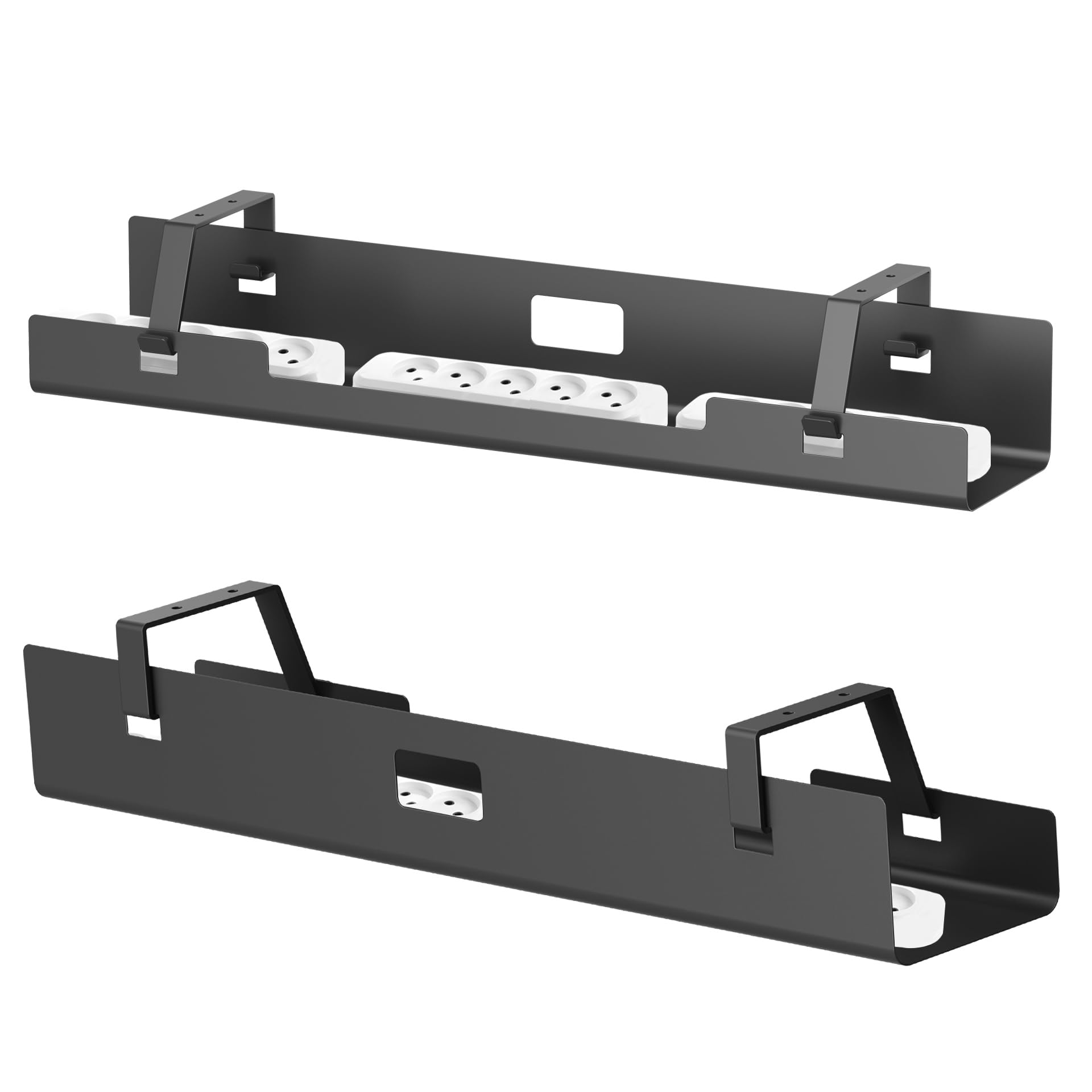 Mimoke Lot de 2 Plateaux de Gestion de câbles, 120 cm (2 x 60 cm), Plateau de câble en Acier pour Bureau, multiprise, Facile à Monter, Peu encombrant