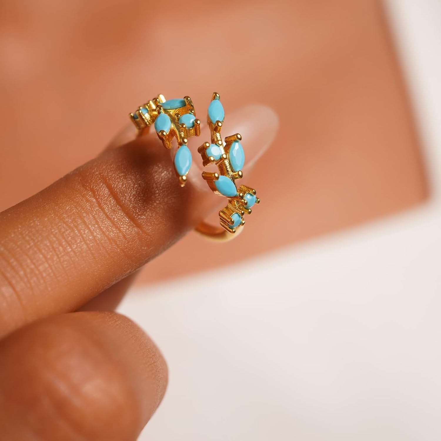 rgwtgkyh Boho Turquoise Rings for Women 14k Gold Plated Non Tarnish Adjustable Open Leaf Wrap Thumb Knuckle Ring Bohemian Western Country Jewelry Gift - Image 4