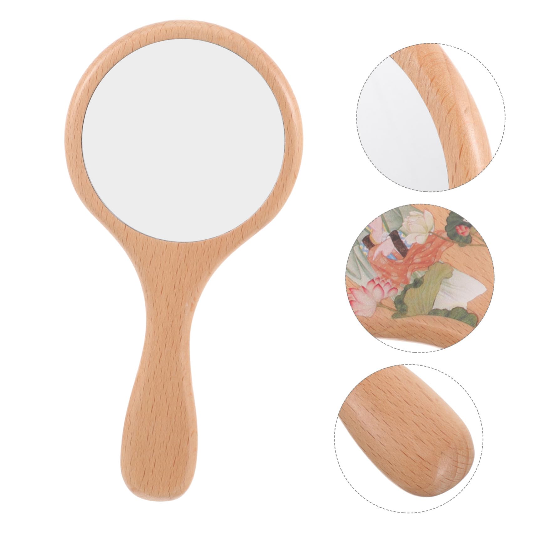 Espejo De Maquillaje De Madera Retro Espejo De Mano Portátil Diseño Vintage para y