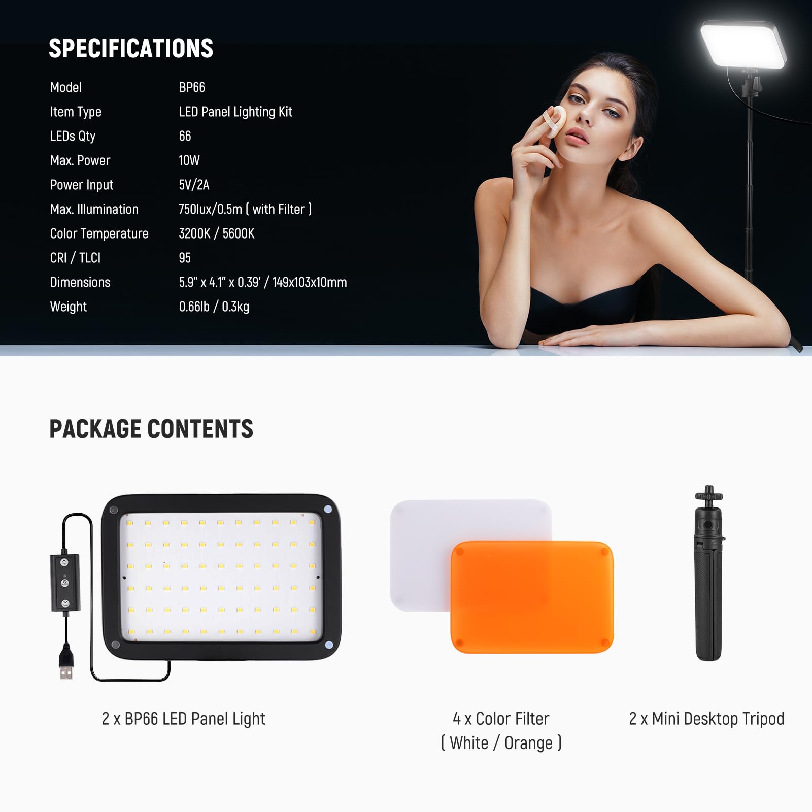 NEEWER Basics BP66 zestaw 2 lamp LED do wideokonferencji, oświetlenie stołowe, stojak na statyw/filtry, do kamery internetowej, komputera, laptopa, zoomu, makijażu, strumieniowego przesyłania selfie