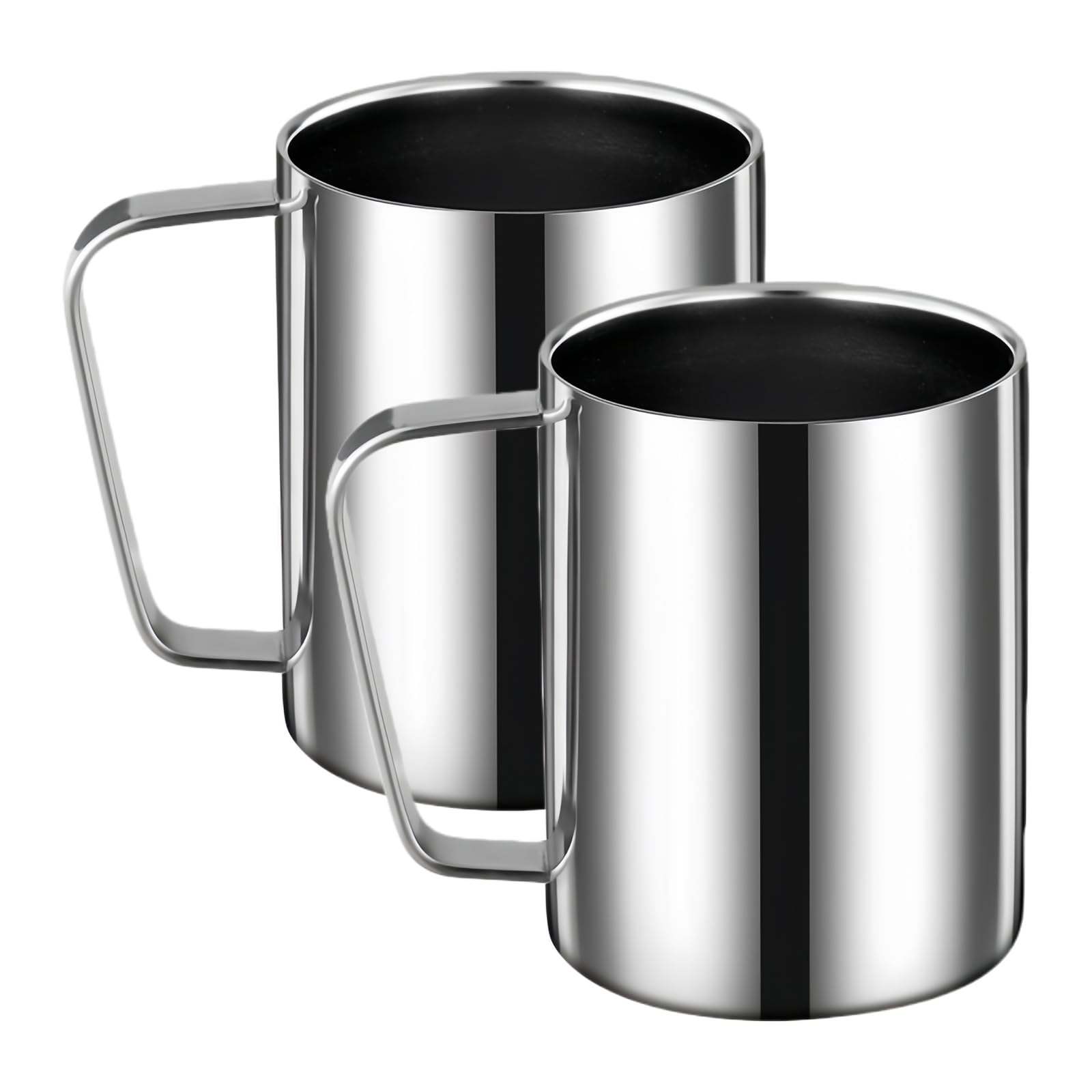 Zestaw 2 kubków ze stali nierdzewnej, kubek do kawy 500 ml, z podwójnymi izolowanymi ściankami, metalowy kubek do herbaty Sus 304 z uchwytem, do kawy, mleka, soku i innych napojów, 2 szt