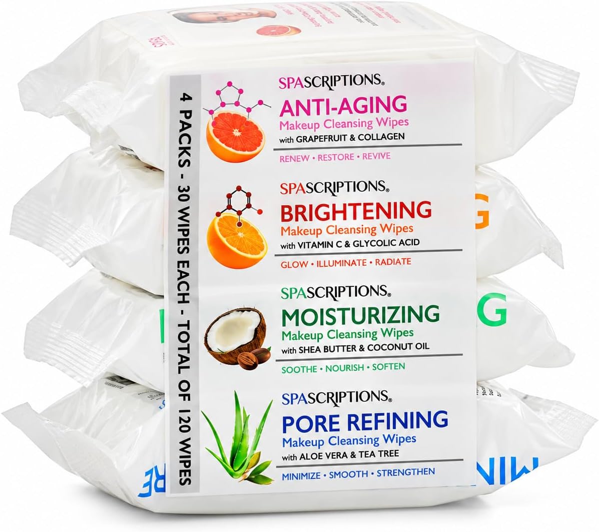 SpaScriptions Multi-Ingredient Facial Makeup Remover Cleansing Wipes 120 CT