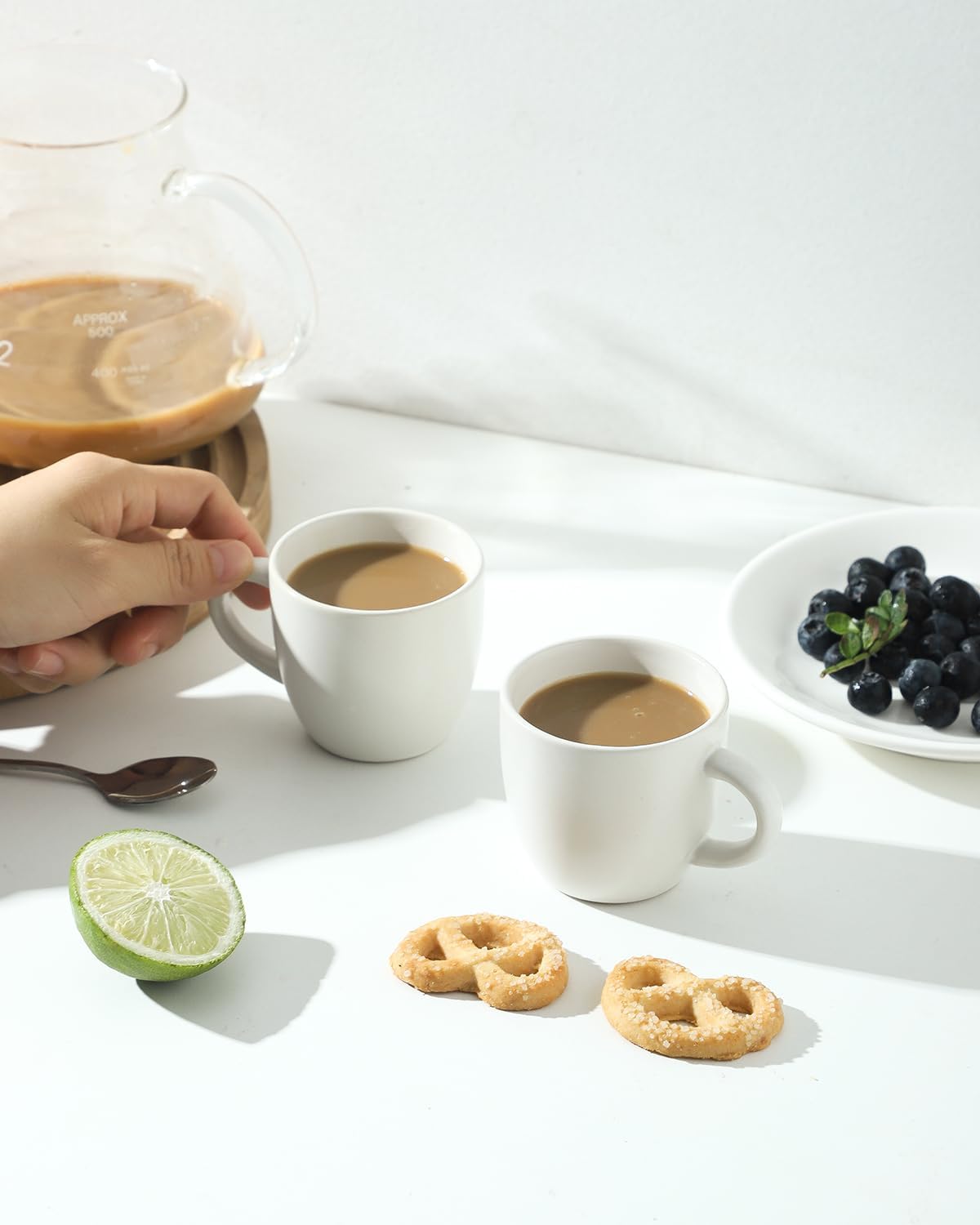 Hasense 3 OZ Whote Espresso Mugs and Navy Butter Dish Bundle