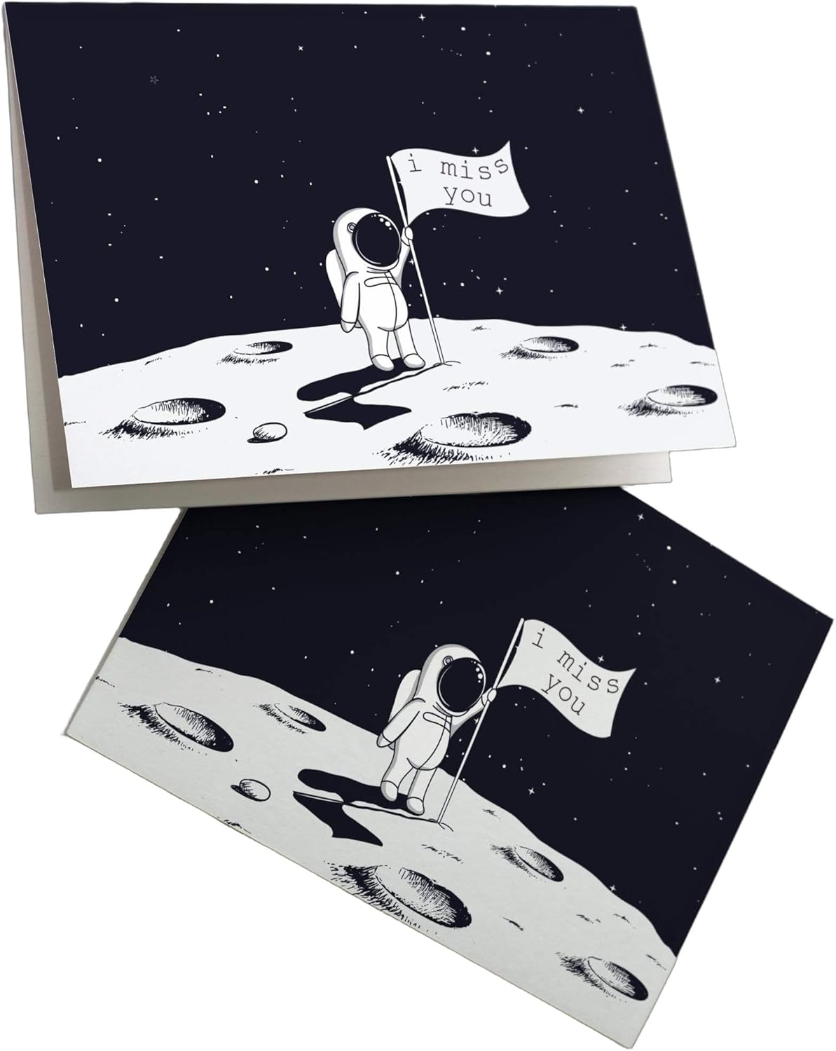 Worlds Away I Miss You Cards - 24 Tiny Astronaut I Miss You Cards w/White Envelopes - Realistic Texture Designs - Personalized Stationery Printed in the USA by RitzyRose