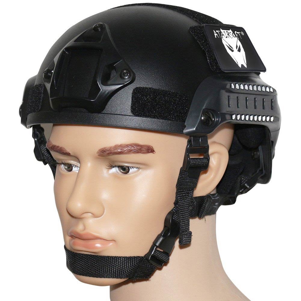 ATAIRSOFT Mich 2001 Style Casque de Protection de Combat avec Côté Rail & NVG Montage pour Airsoft Tactique Paintball Militaire Armée Chasse Noir