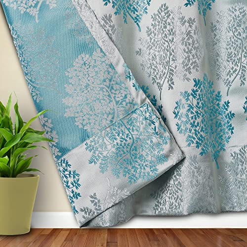 Image of Homestan Jacquard Long Door Curtains 9 Feet Long Set of 1, Elegant Screen for Door with Grommet for Home Decor (9x4 Feet, Aqua)