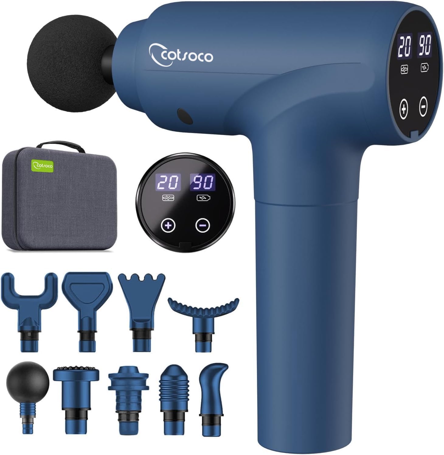 cotsoco Massage Gun, Percussion Massage Gun, Muscle Handheld Deep Tissue Massager with 9 Adjustable Heads 20 Speeds & Silent Brushless Motor, Ideal Fathers Day Gift (Blue) cotsoco Massage Gun, Percussion Massage Gun, Muscle Handheld Deep Tissue Massager with 9 Adjustable Heads 20 Speeds & Silent Brushless Motor, Ideal Fathers Day Gift (Blue)