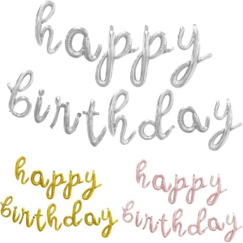 Miniatura 5 de Cartel de globos de feliz cumpleaños, letras cursivas de papel de aluminio de Mylar de 16 pulgadas para decoración de cumpleaños, letrero de globos