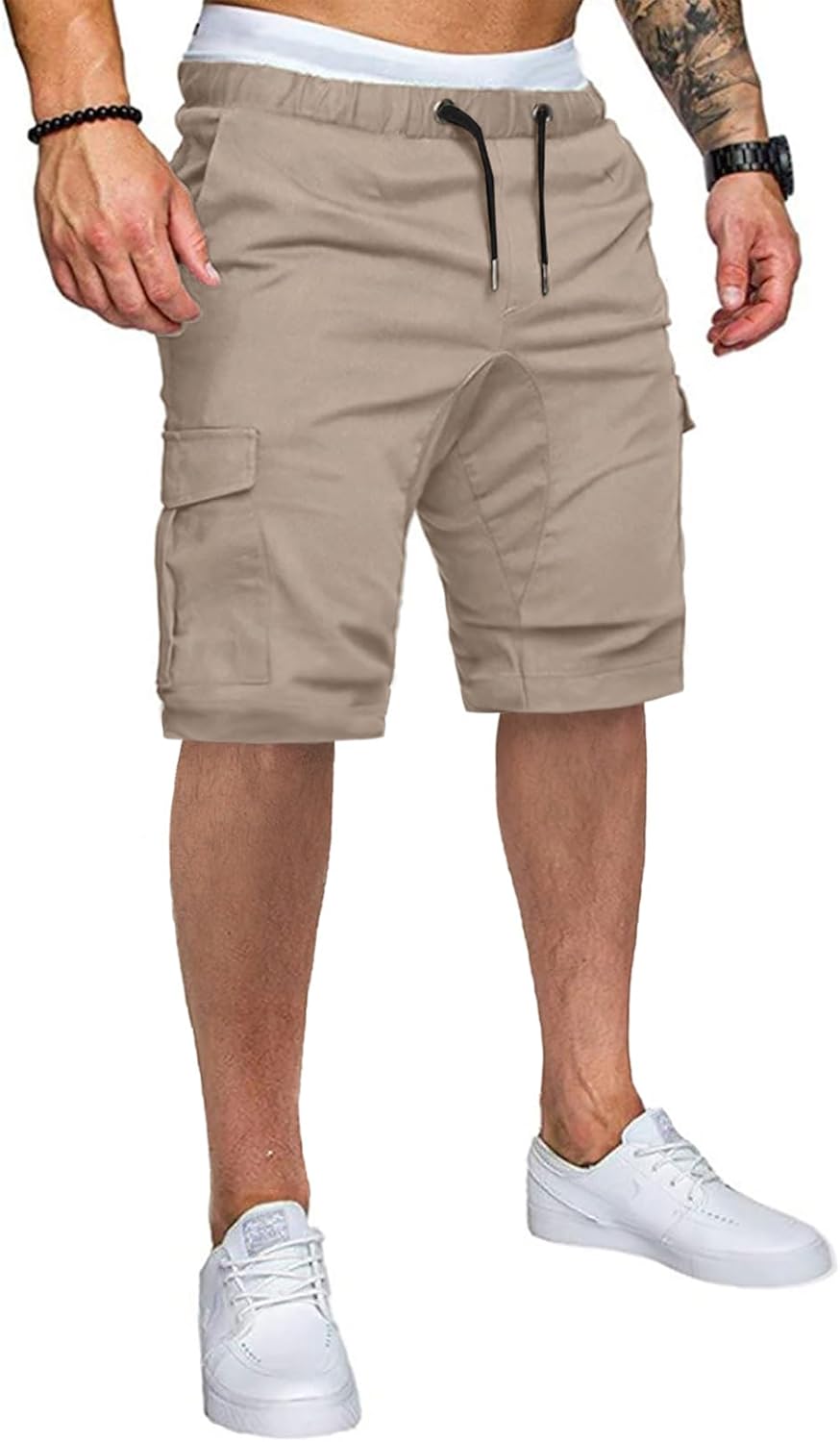 JMIERR Mens Casual Cargo Shorts - Cotton Drawstring Stretch Summer Beach Shorts Twill Chino Short with 6 Pockets