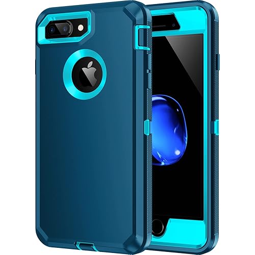 for iPhone 8 Plus/7 Plus Case,[Built in Screen Protector] Heavy Duty Shockproof Dust/Drop Proof [3 Layers] Full Body Protection Rugged Cover Case for iPhone 8+/7+,Turquoise