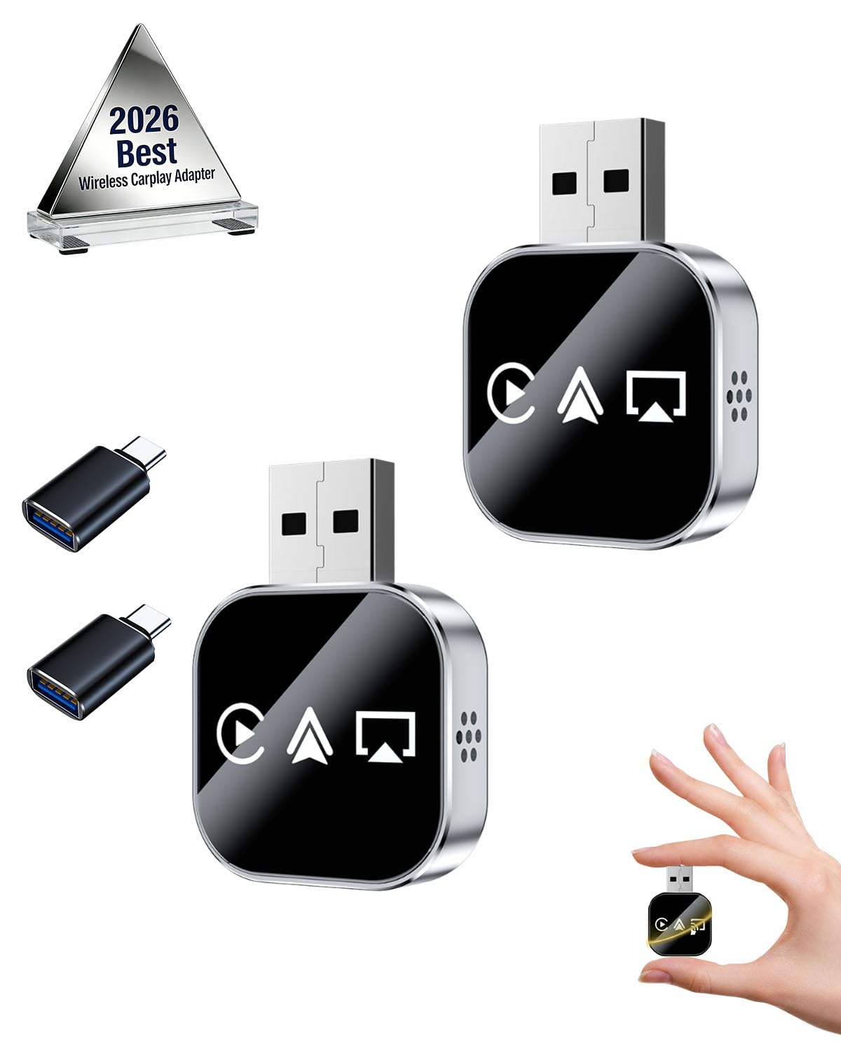 Upgrade 3 in 1 Screen Mirror Wireless Carplay Bluetooth Aux Car Adapter for Apple iPhone IOS Car Play USB Airplay Smart Box Connector Mirroring Auto Link No Latency Multi-User Seamless Converts (2PCS)-image-44