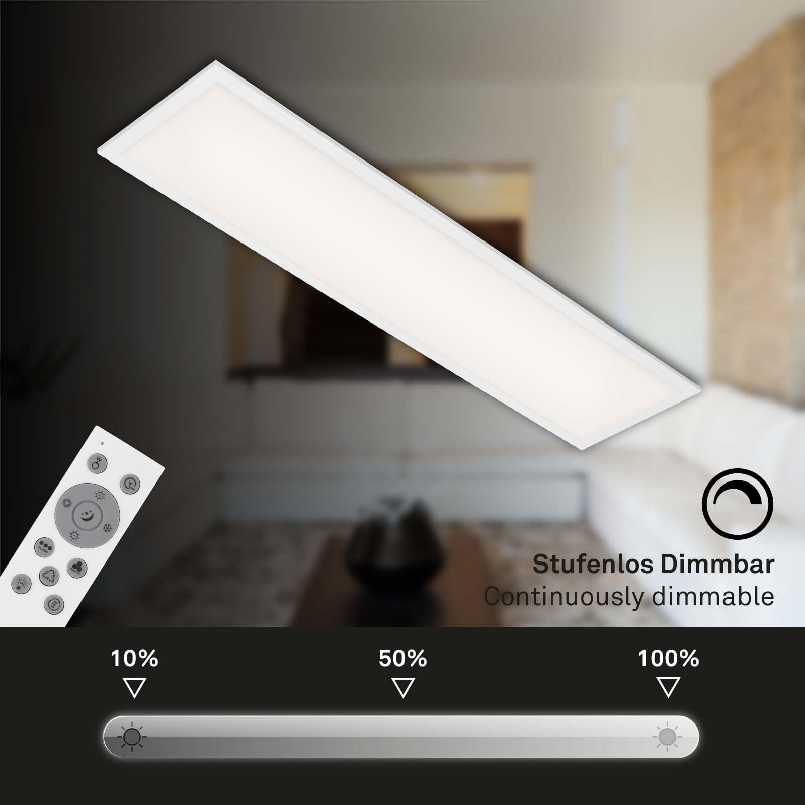 Briloner - Lampada da soffitto LED piatta con telecomando, luce RGB, regolabile da bianco caldo a bianco freddo, plafoniera LED, lampada da soggiorno, pannello LED, cucina, 100x25x6,6 cm, bianco