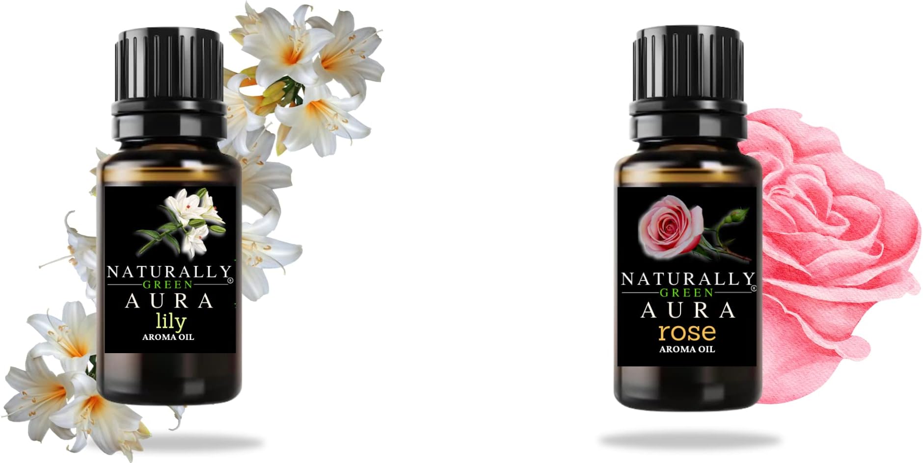 Naturally Green Aura Diffuser Oil, Candle Burner & Electric Diffuser for Home Fragrance/DIY Candle Making. Designed for Long Lasting Aroma.10ml Each (Ng Lily+Rose Diffuser Oil)