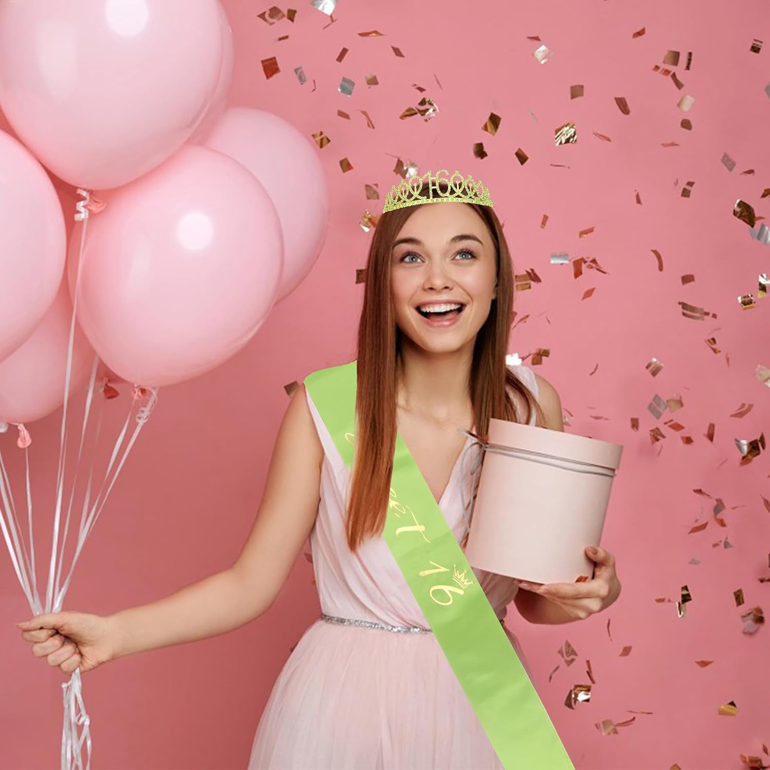 Semato Green Sweet 16 Party Decorations 16th Birthday Crown and Sweet 16 Sash Kit- Sweet 16 Gifts for Girls 16th Birthday Party Favors Birthday Party Supplies for Girls