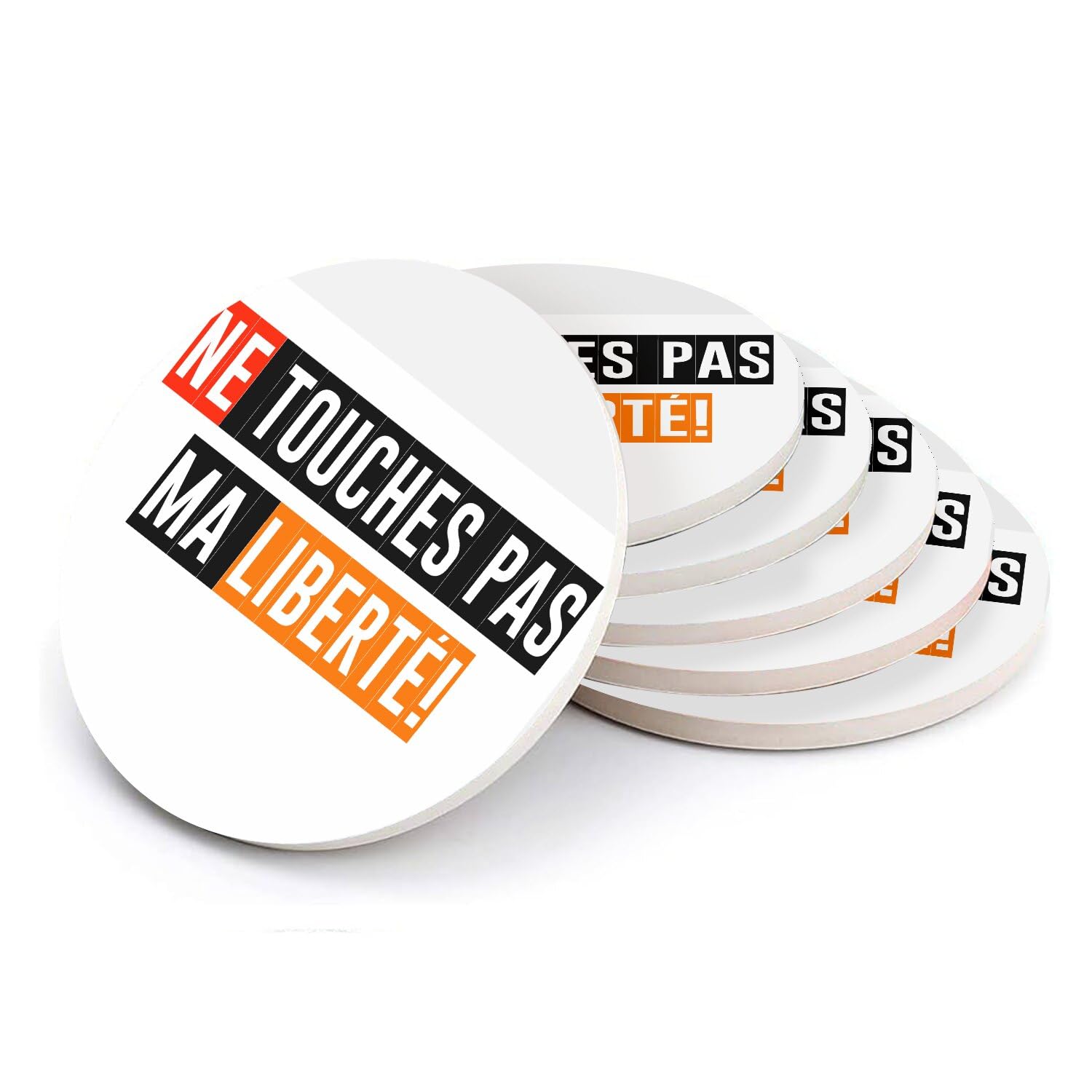 Sous verre ronds en céramique, idée cadeau originale lot de 6 dessous de verre message