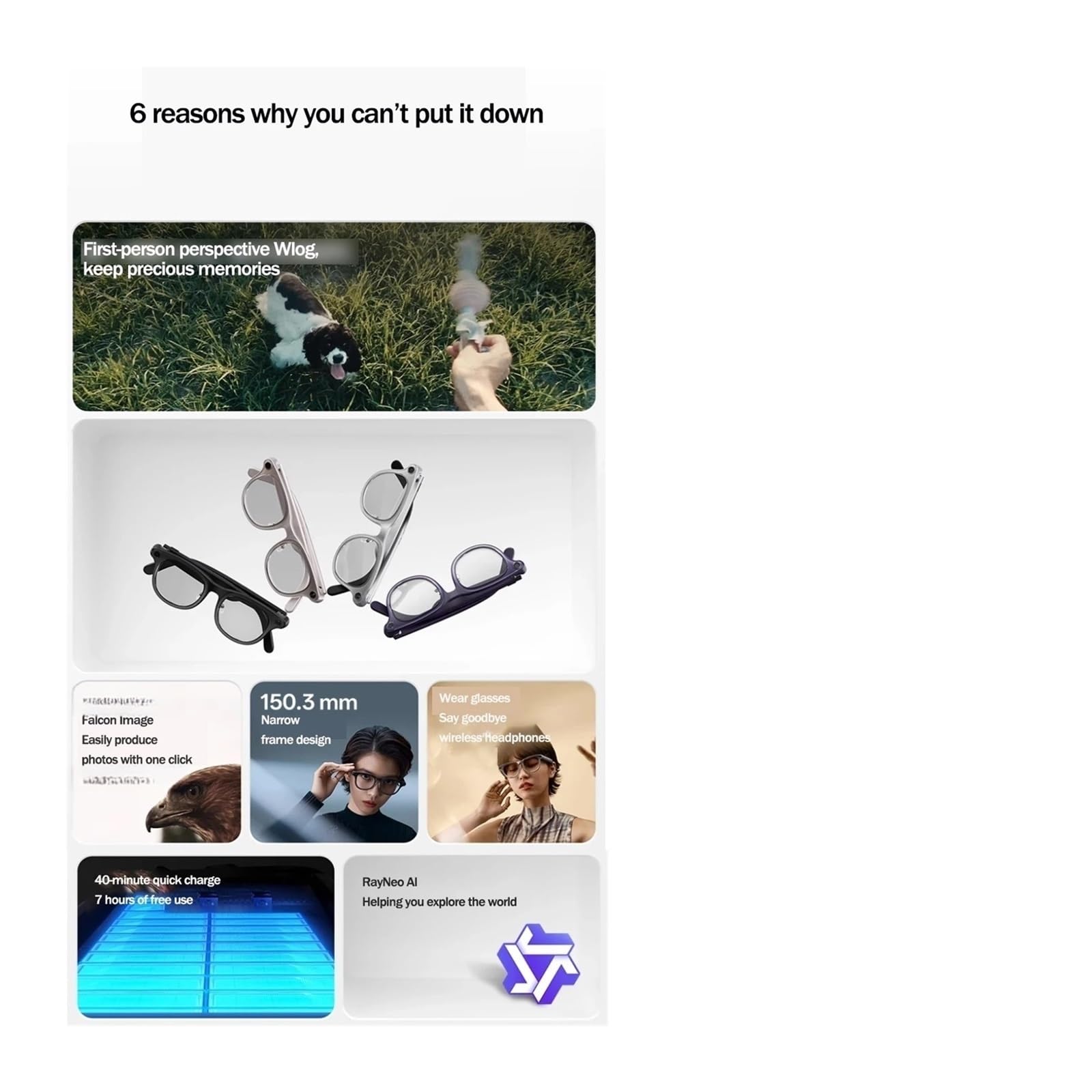 Gafas Inteligentes RayNeo V3 Slim con IA for fotografía, inalámbricas, compatibles con Auriculares inalámbricos y micrófono.(Black)