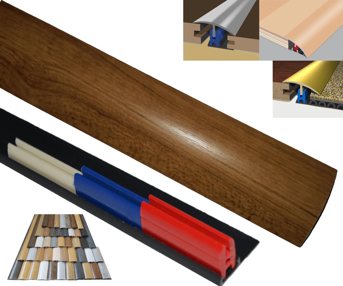 Syntech Plastics Walnut Dolce Laminated Threshold Strip Clip System 38Mm X 90Cm Multi-Height & Pivot Self Adhesive Easy Fit (Walnut Dolce)