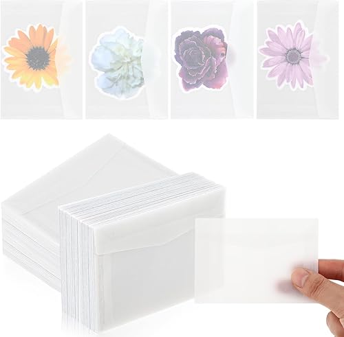 Miniatura 1 de Teaaha 50 sobres de cristal de 3.9 x 2.7 pulgadas, sobres de boletos de lotería, bolsas de papel de vidrio para sellos, sobres transparentes para