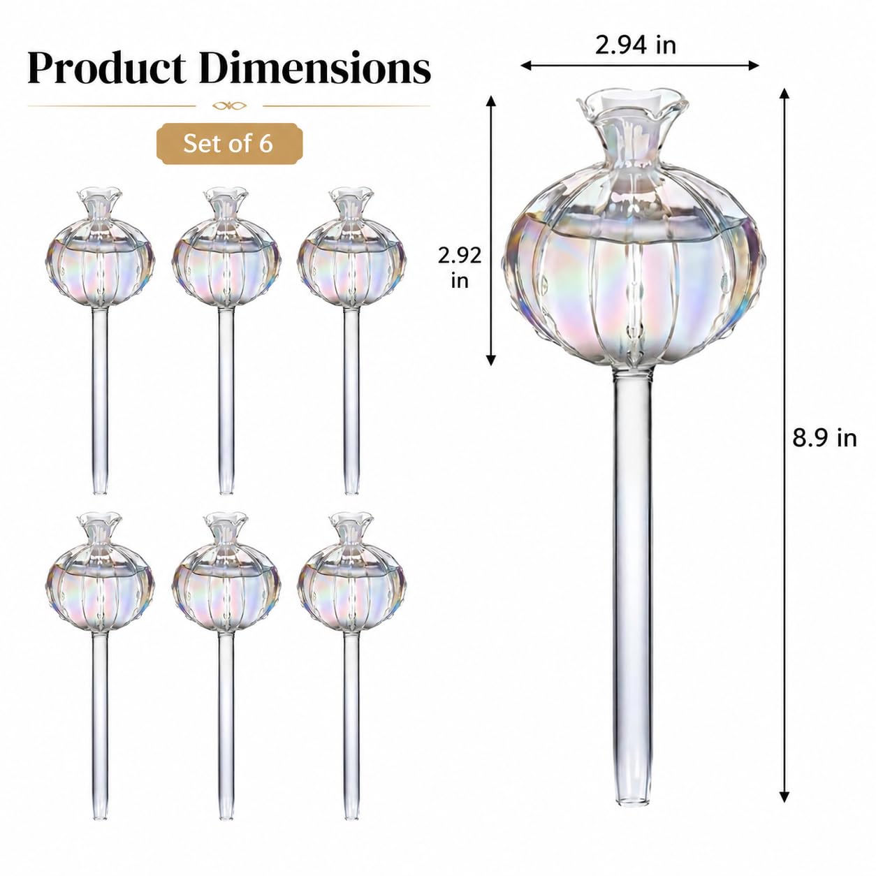 Lot de 6 globes d'arrosage en verre en forme de cactus - Piquets d'arrosage automatique en borosilicate - Ampoules d'irrigation automatique pour plantes en pot d'intérieur et d'extérieur - Outil
