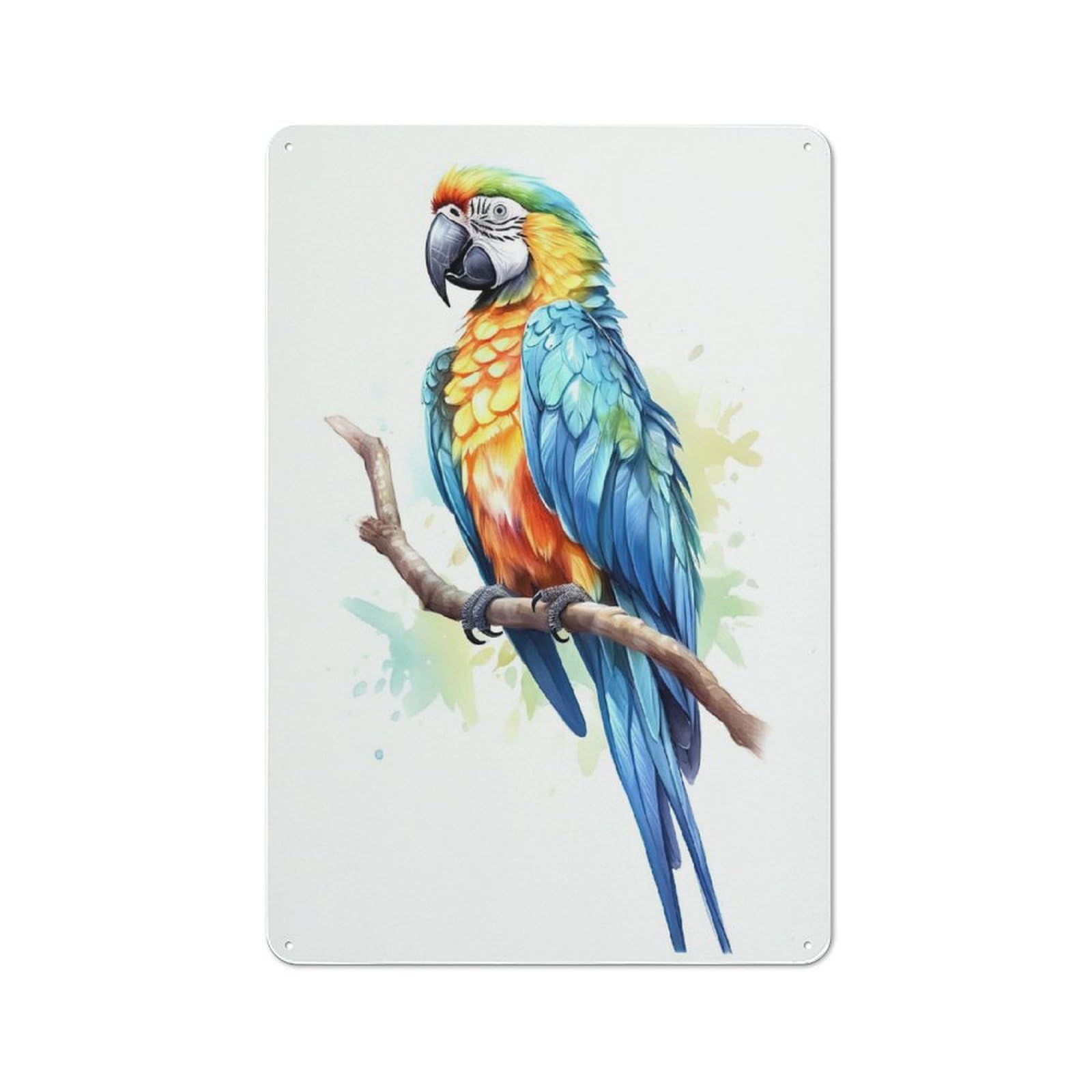 Junmoney Style-11 30X20cm Rustic Tin Sign With Blue Yellow Macaw Parrot For Living Room Or Hallway, For Vintage Wall Decor Fans, For Themed Room Decoration