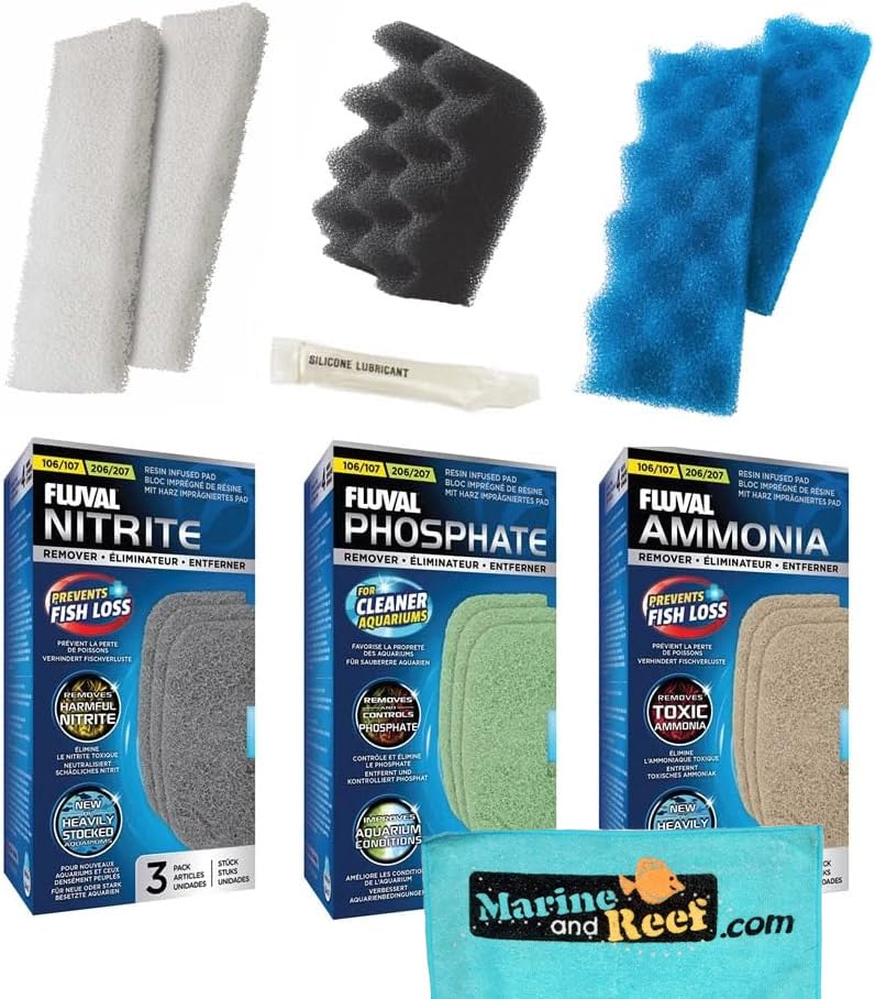 Image of Fluval Bundle of 6 Replacement Medias for 106 /107 Aquarium Filters : All Three Bio-Foams, Ammonia Remover, Phosphate Remover & Nitrite Remover + Towel & Grease