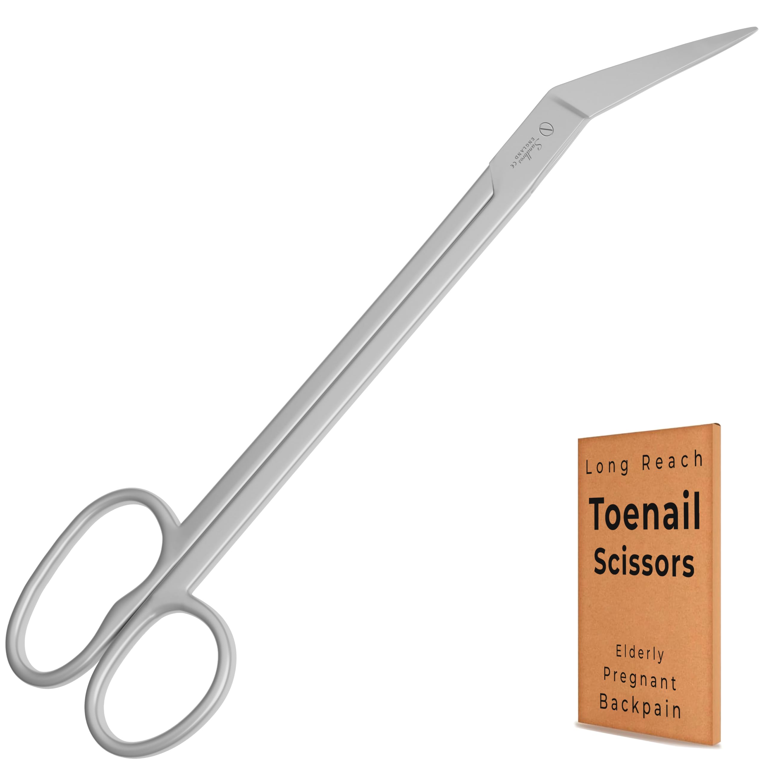 Sandbros Silver Long Handled Toenail Clippers For Thick Nails, 7.5" Angled Tip Long Handled Nail Scissors For Toenails, Heavy Duty Long Handled Toenail Scissors For Thick Nails, Podiatry Tools For Elderly, Back Pain