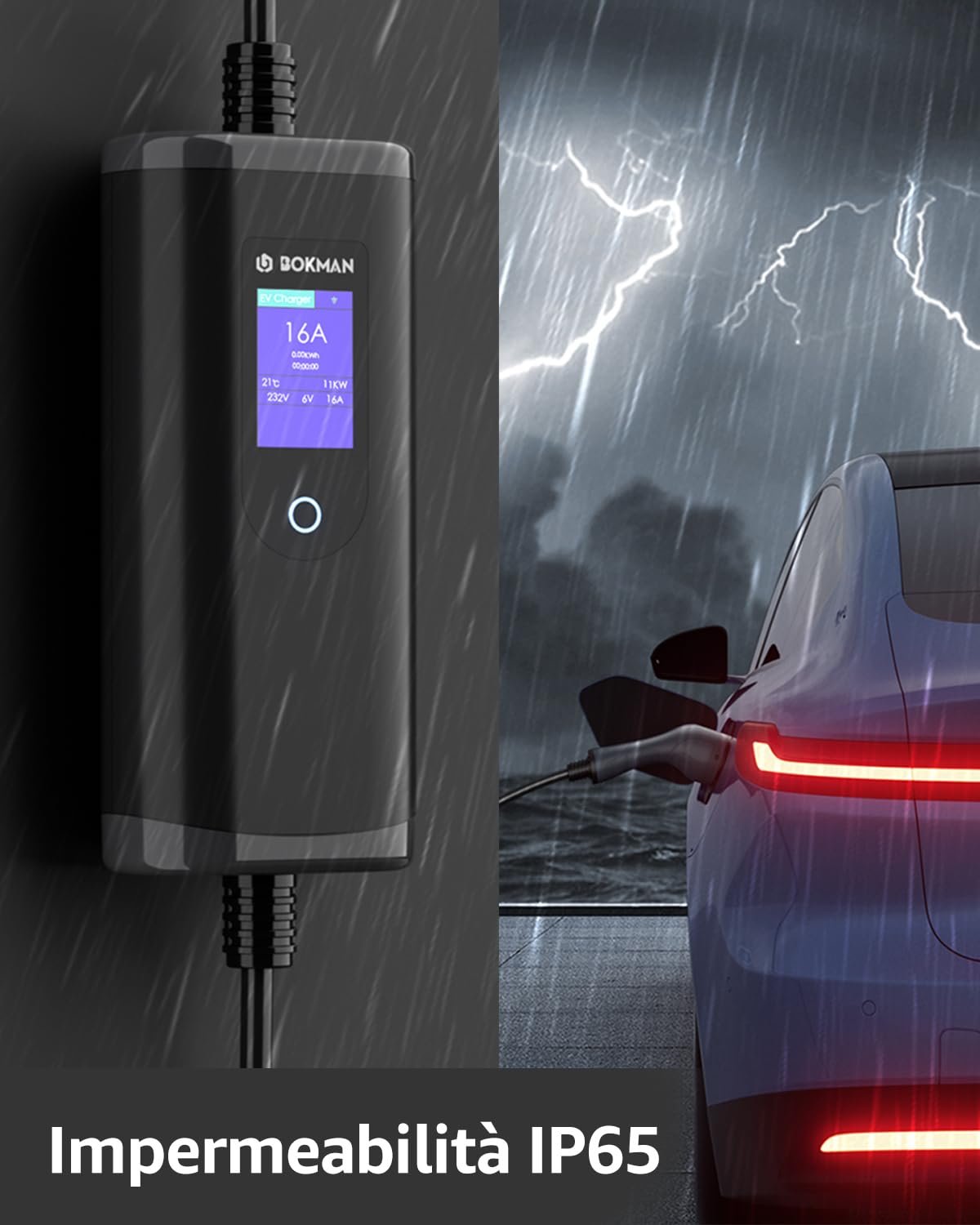 bokman colonnina ricarica auto elettrica [3,68kW| 5m] Corrente regolabile 6-16A Wallbox Tipo 2 con Schuko, compatibile con E-208, Zoe, Spring, 500e, modello 3&Y e altri BEV