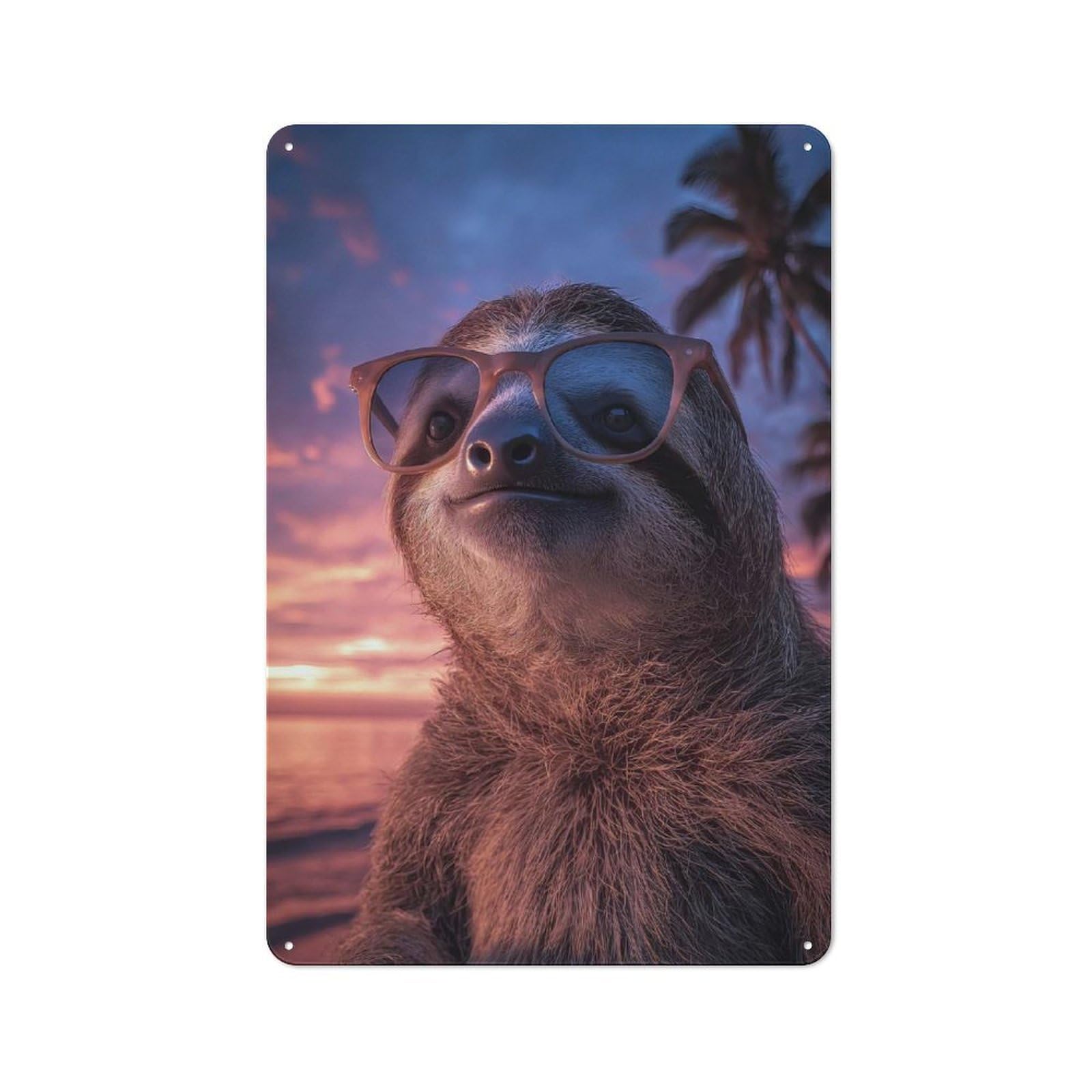 Junmoney Cool Sloth On Beach At Sunset Vintage Tin Sign 30X20cm Featuring Porch Wall Decor For Patio Bar, Workshop, Shed Or Kitchen