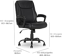 Vista 3 de Yaxa Basics Classic Puresoft - Silla de escritorio de oficina acolchada de poliuretano con apoyabrazos, fácil montaje, base de metal resistente