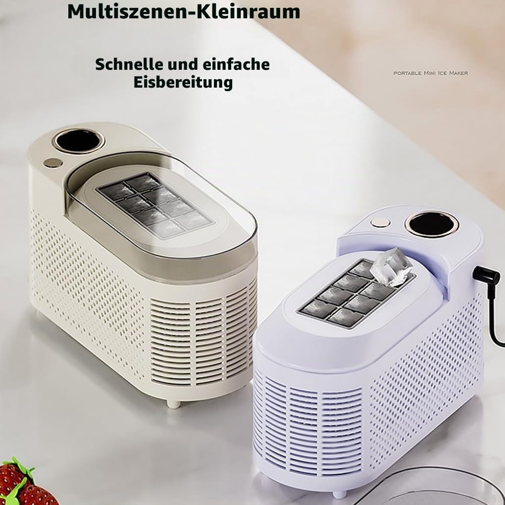 Tragbarer Mini Eisbereiter, 8 Würfel in 10-15 Minuten, kleiner 12V Tisch Eisbereiter mit AC/DC Adapter für Zuhause, Auto und Reisen (Lila)