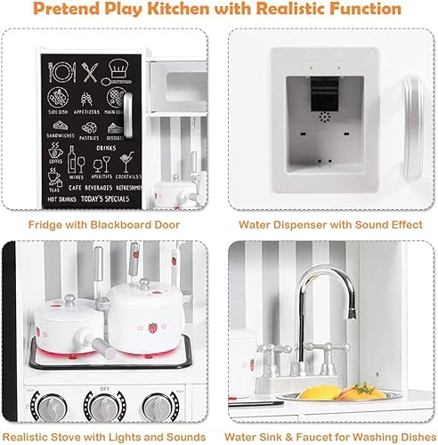 Miniatura 5 de HOMGX - Juego de cocina para niños, juego de cocina de simulación para niños pequeños con olla, sartén, cucharón, pala, cuchara, cuchara, botella,