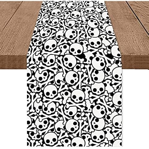 Halloween Tischläufer mit Totenkopf-Muster Tischdecke Halloween Deko Schädel Halloween Tischdekoration Waschbar Modern Küche Esstisch Dekoration Cover