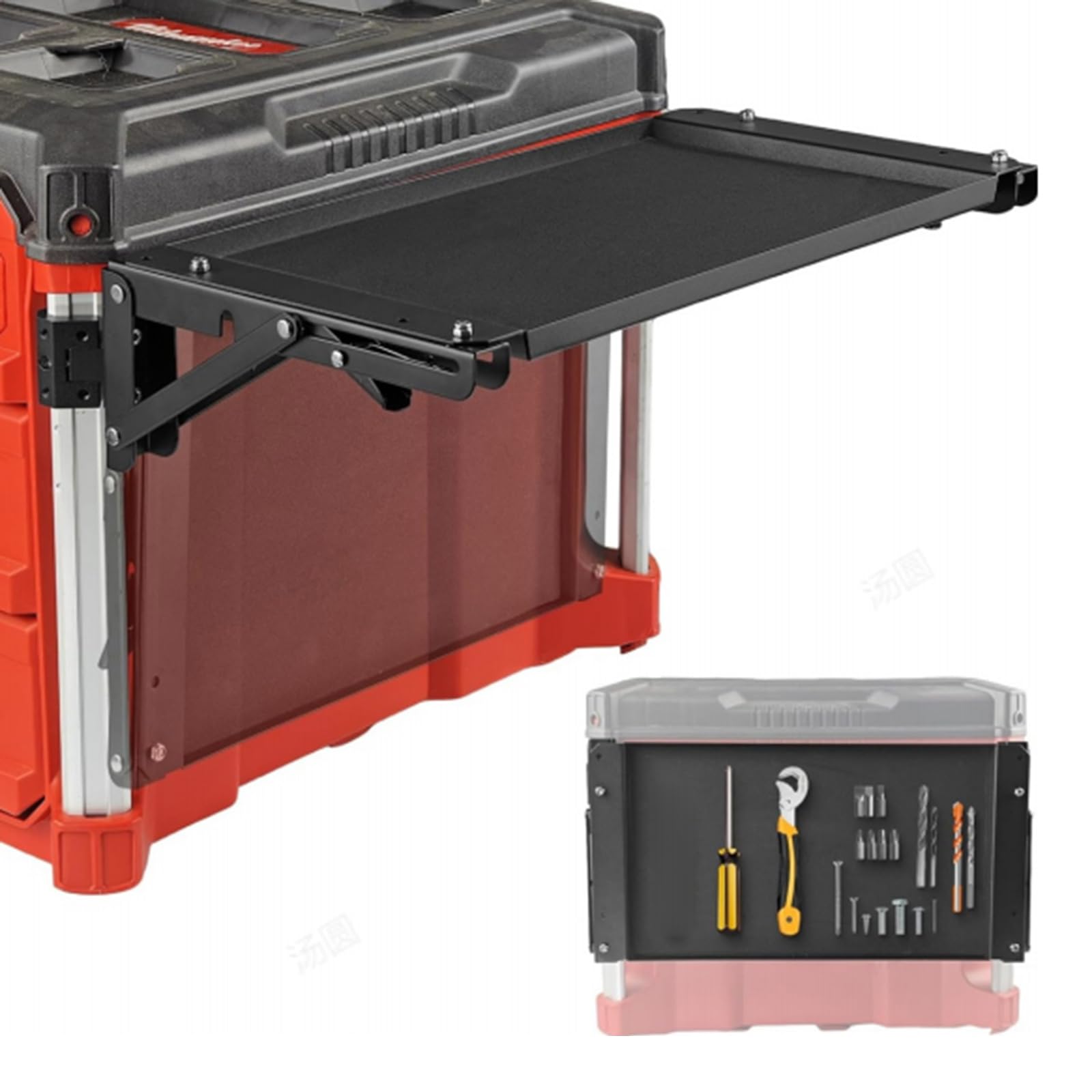 Bandeja de herramientas plegable de aluminio, extraíble, instalación sin taladros, superficie de trabajo expandible, accesorio portátil para bricolaje y uso profesional
