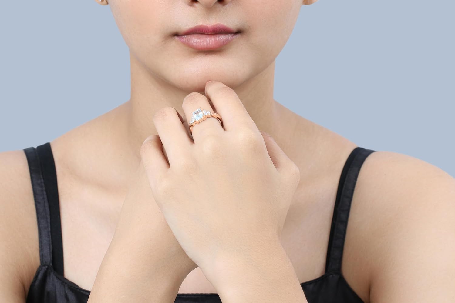 Dazzlingrock Collection Valentine's Day Gift 8x6mm Emerald Cut Aquamarine & Round White Natural Diamond Twisted Engagement Ring for Women in 10K Real Solid Gold