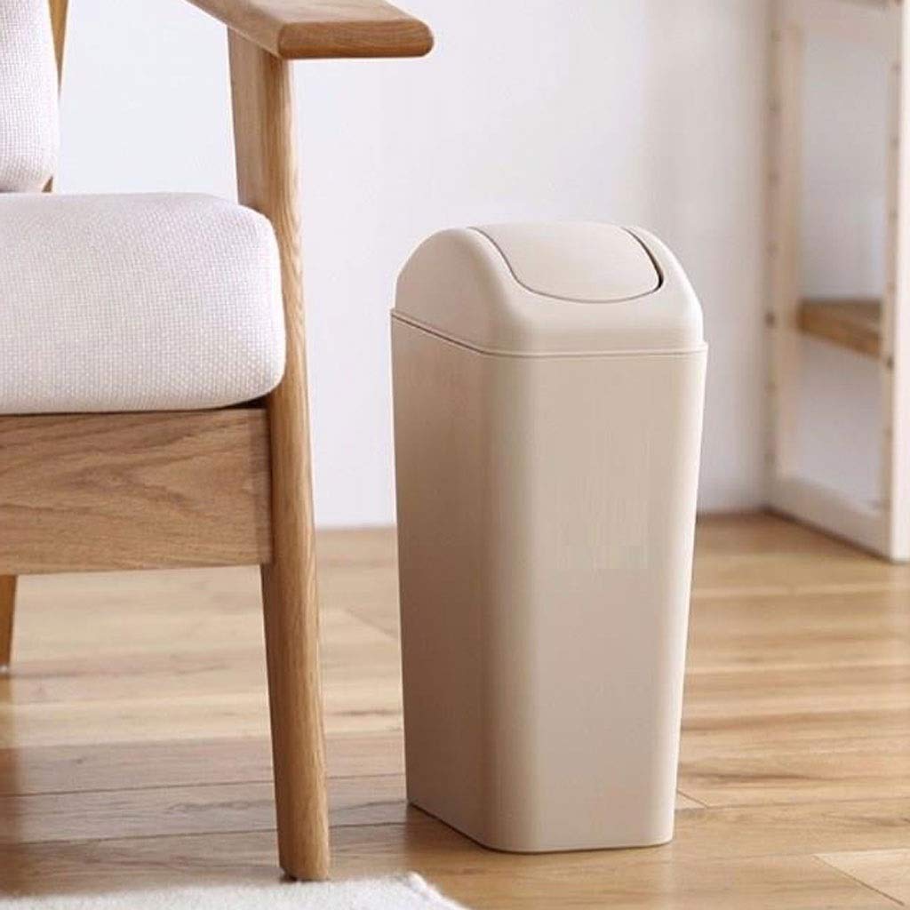 UPJAKS Cubo de Basura Bote de Basura Hogar Sala de Estar Dormitorio Baño Cocina Batido Cubierta Rectangular Inodoro Cubierto Cubo de Basura 12L Bote de Basura Baño (Color : Beige)