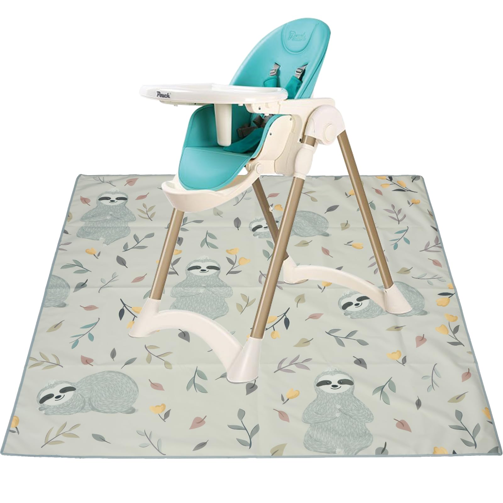 RVEFOT Splat Mat for Under High Chair 51 x 51 Inch Baby Dining Chair Mat Anti-Slip Floor Splash Mat Waterproof High Chair Floor Protector Pad Portable Baby Spill Mat for Mealtime Playtime(Sloth)