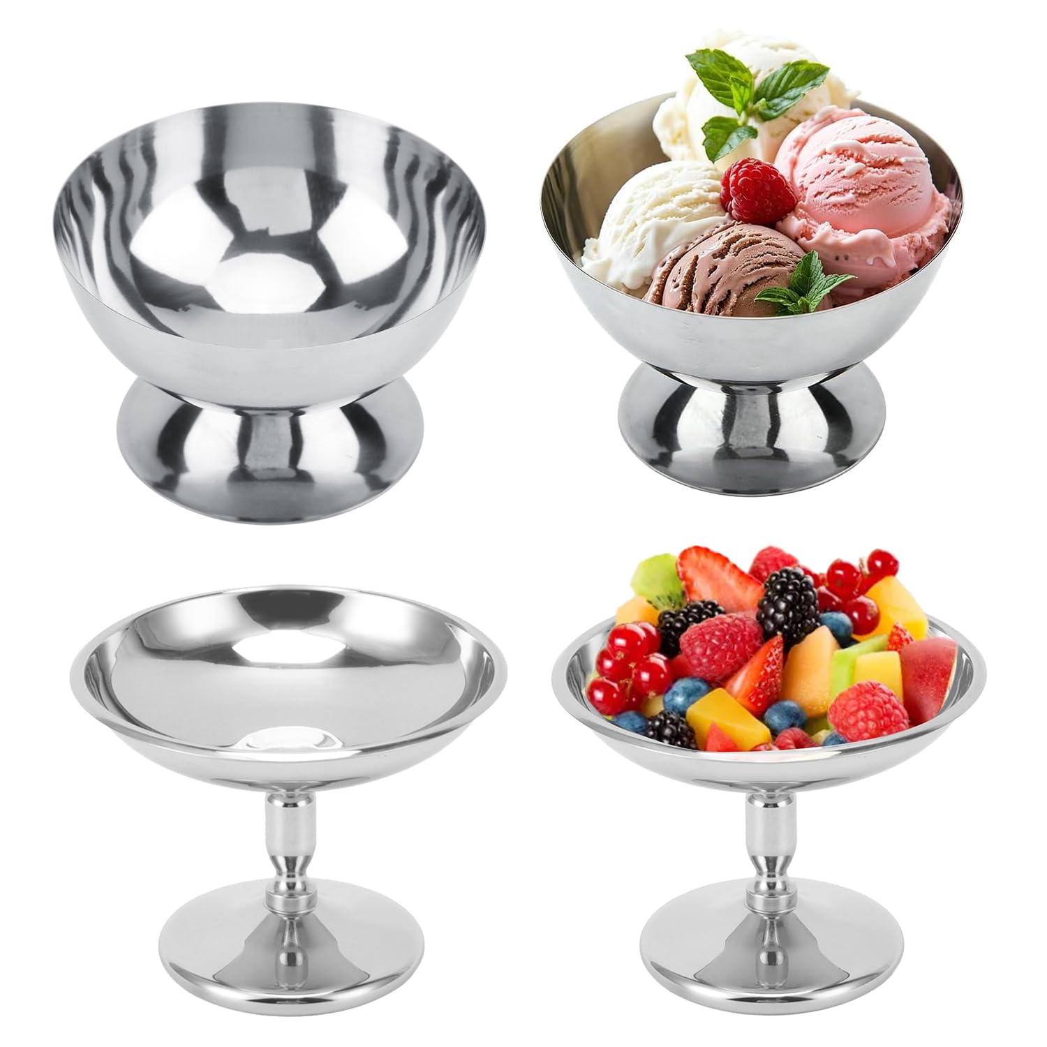 4 Stück Eisbecher Ø 10cm 200ml Edelstahl Dessertschale Cocktail Gläser Dessertschale mit Fuß, Ice Cream Sundae Dessertgläser für Obst Salat Joghurt und Fruchtpudding (#3)