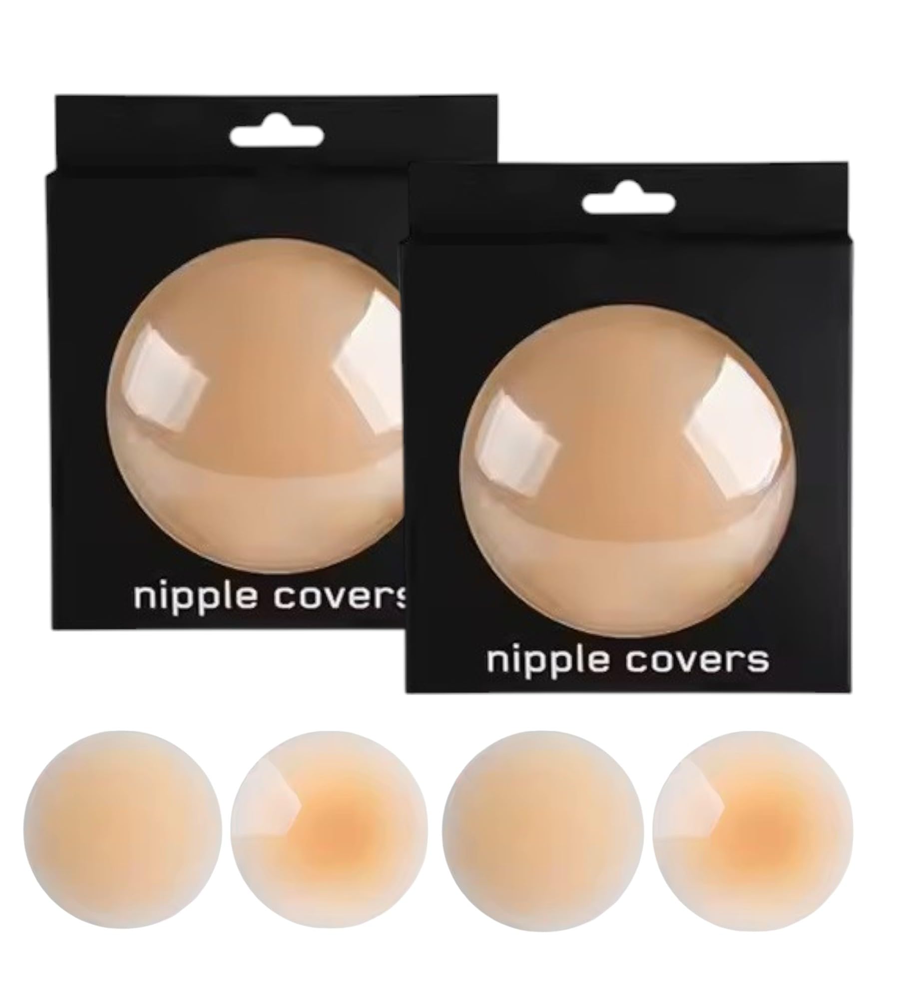 2 Pair Silicone Nipple Covers for Women Adhesive-Free Reusable Ultrathin Invisible Breast Pasties with Storage case- 8.5CM Diameter Beige