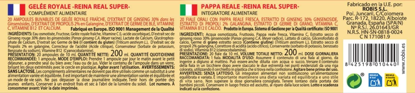 Pack 2 Unidades | Reina Real Super | Máxima Energía | 20 ampollas bebibles | Robis