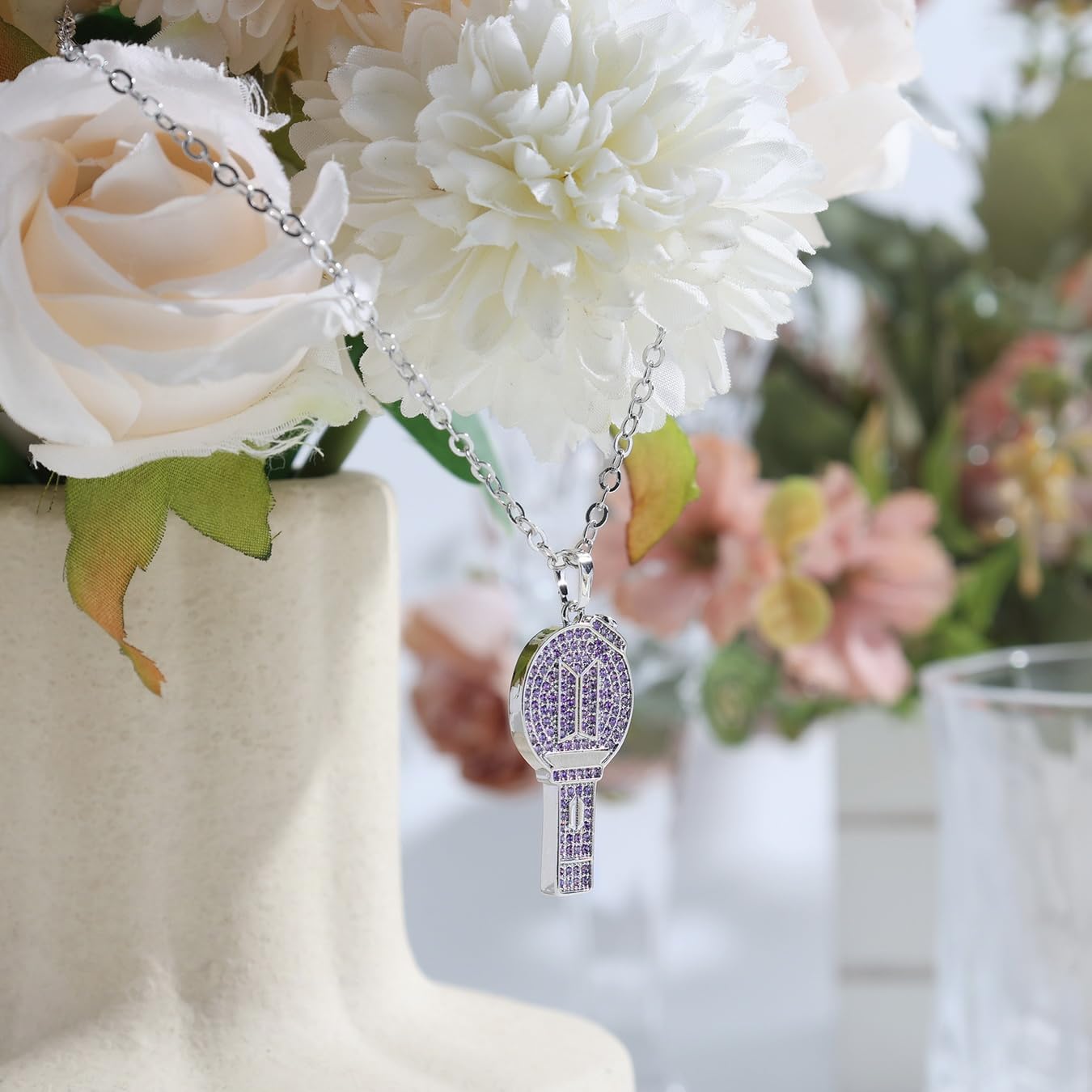 Army-Bomb Necklace Light Stick Inspired Pendant Charms Chain Jewelry | for Bangtan Fans Gift Merch,18K Gold Plated Cubic Zirconia Lightstick Necklace